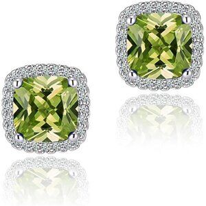 Peridot Halo Stud Earrings Cubic Zirconia Birthstone Simulated Diamond Jewelry